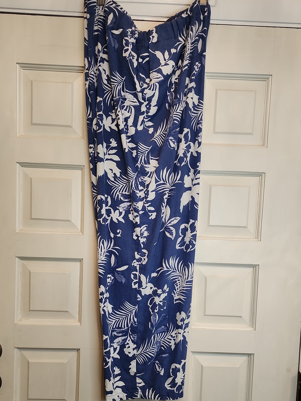 Chadwicks Linen Blend Baggy Flowing Blue & White Floral Wide-Leg Slacks Or Pants